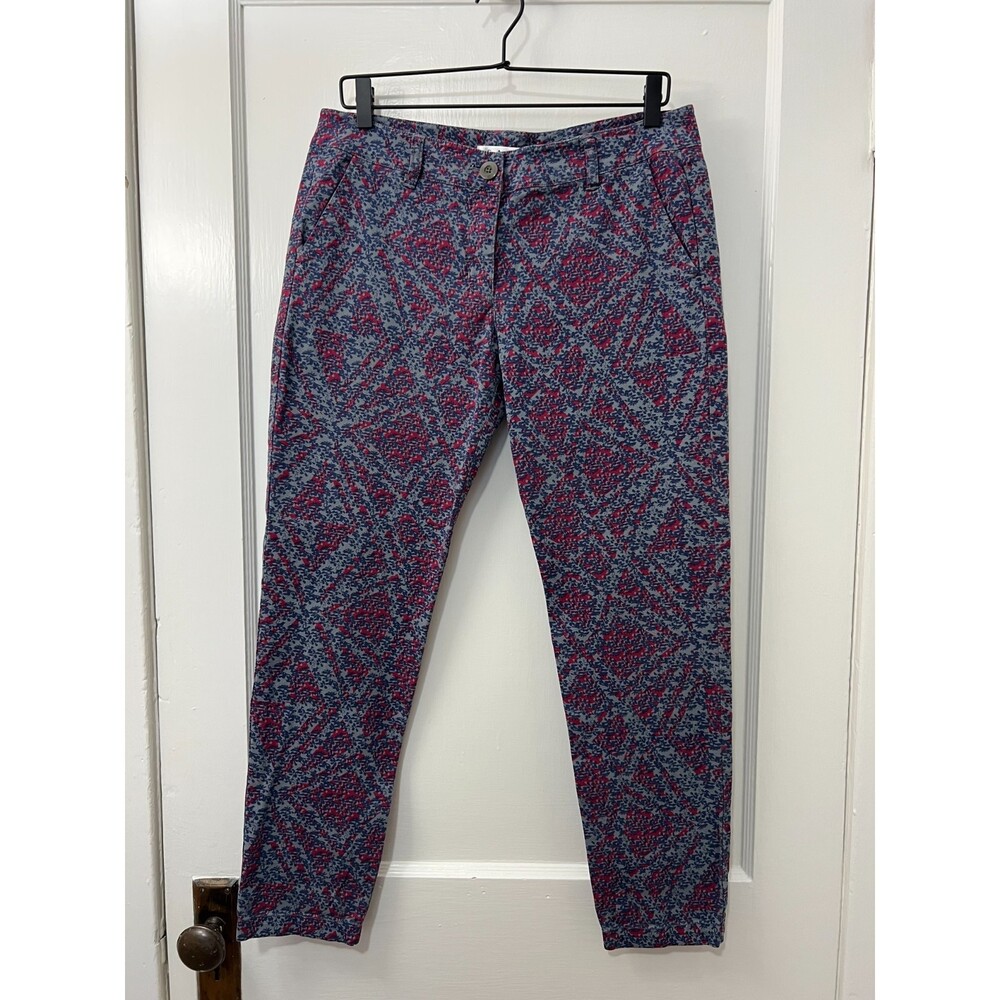 CAbi Women's Palm Beach Floral Crop Pants Blue Pink Cotton Style #806 Size 8